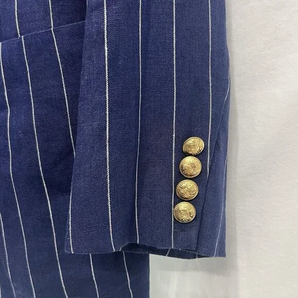 *SOLD*Ralph Lauren Blue Pinstriped Linen Women 2 Piece Suit USA Blue Label VTG - Picture 6 of 16
